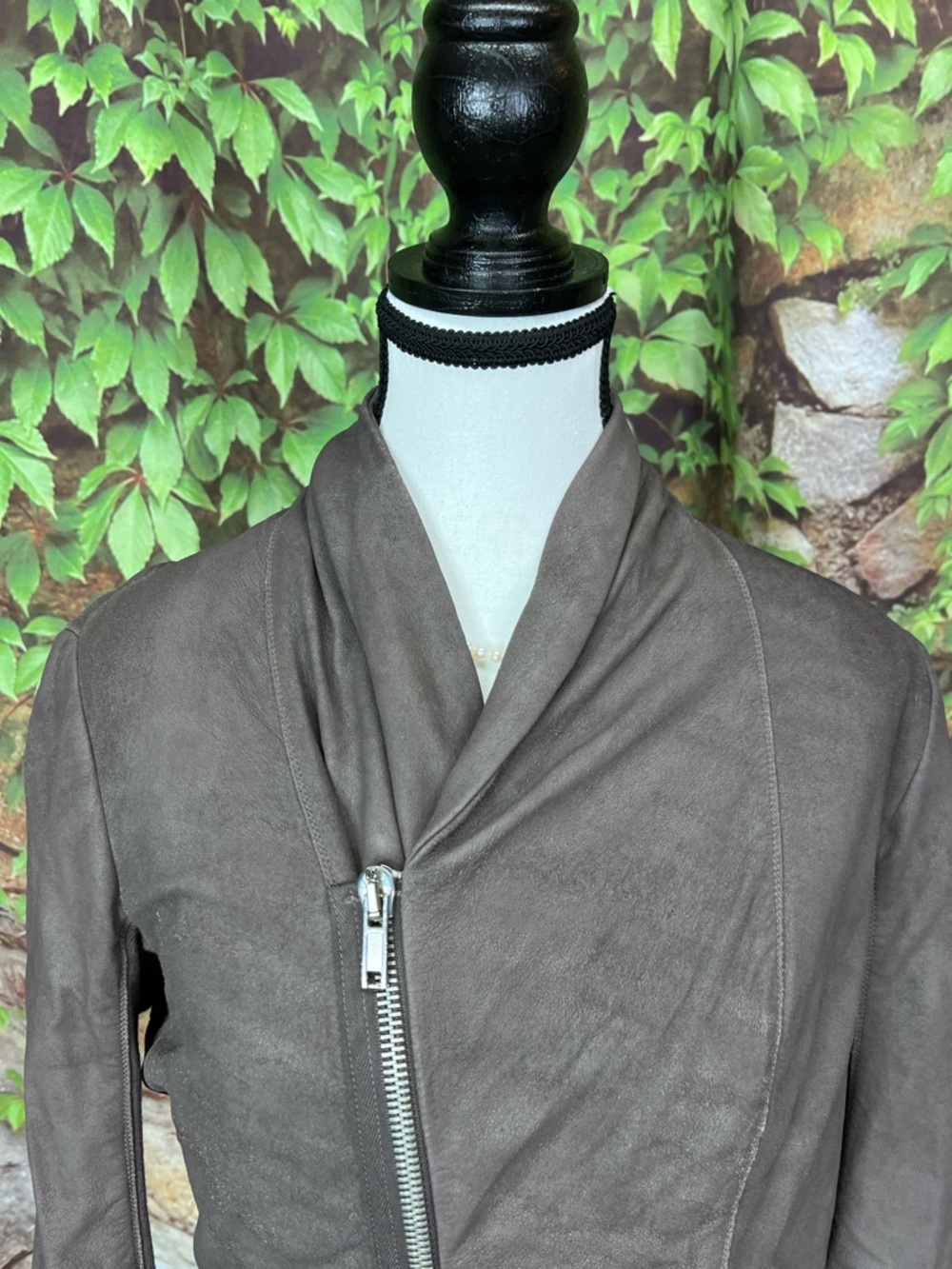 RICK OWENS Max-Style Lamb Leather Distressed Leather Moto Jacket in Dust, 48/14 - Picture 3 of 16